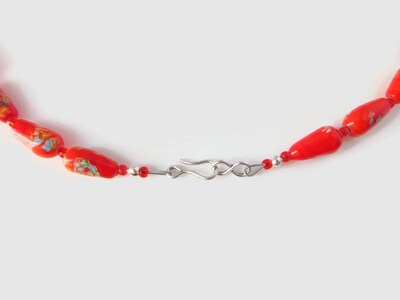 Red Millefiori Necklace Art Glass Jewelry with Tombo Beads - image4